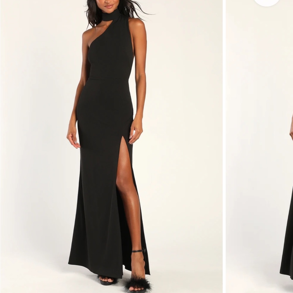 Lulu’s Keep It Interesting Black Asymmetrical Cut Out Maxi Dress
